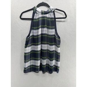 J Crew Tank Top Halter Size 4 Blue Green Tartan Tie Neck Y2K Heritage Old‎ Money
